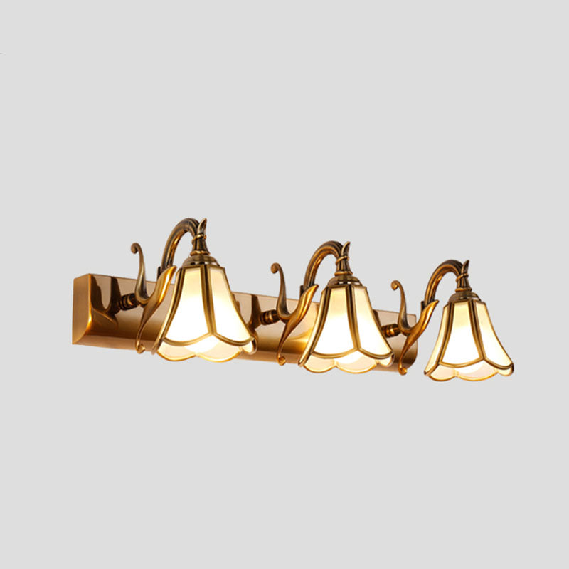 1-Light Glass Geometric Shade Wall Sconce Modern Style Mirror Wall Lighting in Brass