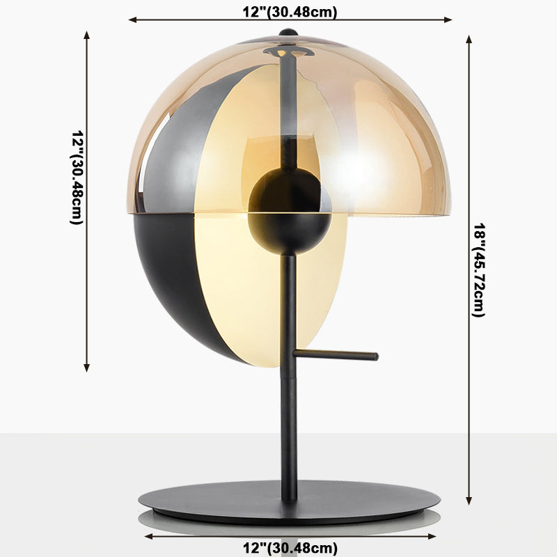 Lampe de table hémisphérique artistique moderne, lampe de bureau en fer laqué avec abat-jour en verre
