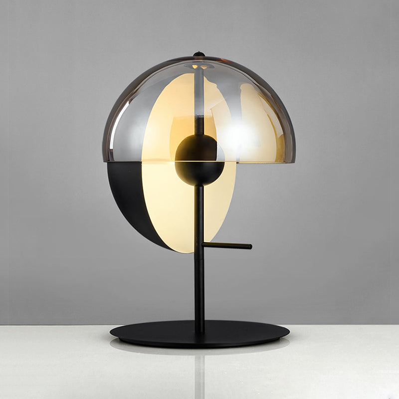 Lampe de table hémisphérique artistique moderne, lampe de bureau en fer laqué avec abat-jour en verre
