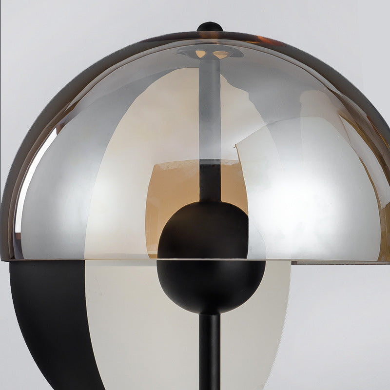 Lampe de table hémisphérique artistique moderne, lampe de bureau en fer laqué avec abat-jour en verre