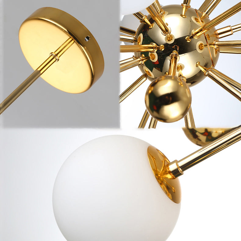 Luce a sospensione in oro in vetro in lampadario di ferro elettroplato moderno in stile lusso per sala da pranzo