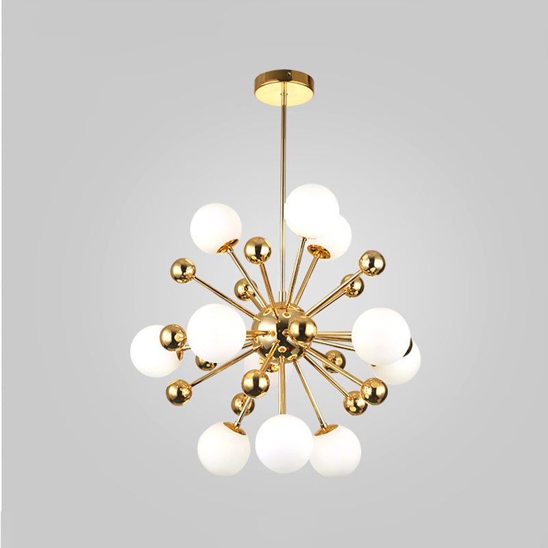 Luce a sospensione in oro in vetro in lampadario di ferro elettroplato moderno in stile lusso per sala da pranzo