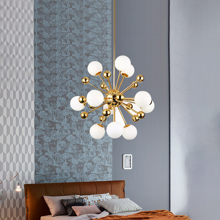 Luce a sospensione in oro in vetro in lampadario di ferro elettroplato moderno in stile lusso per sala da pranzo