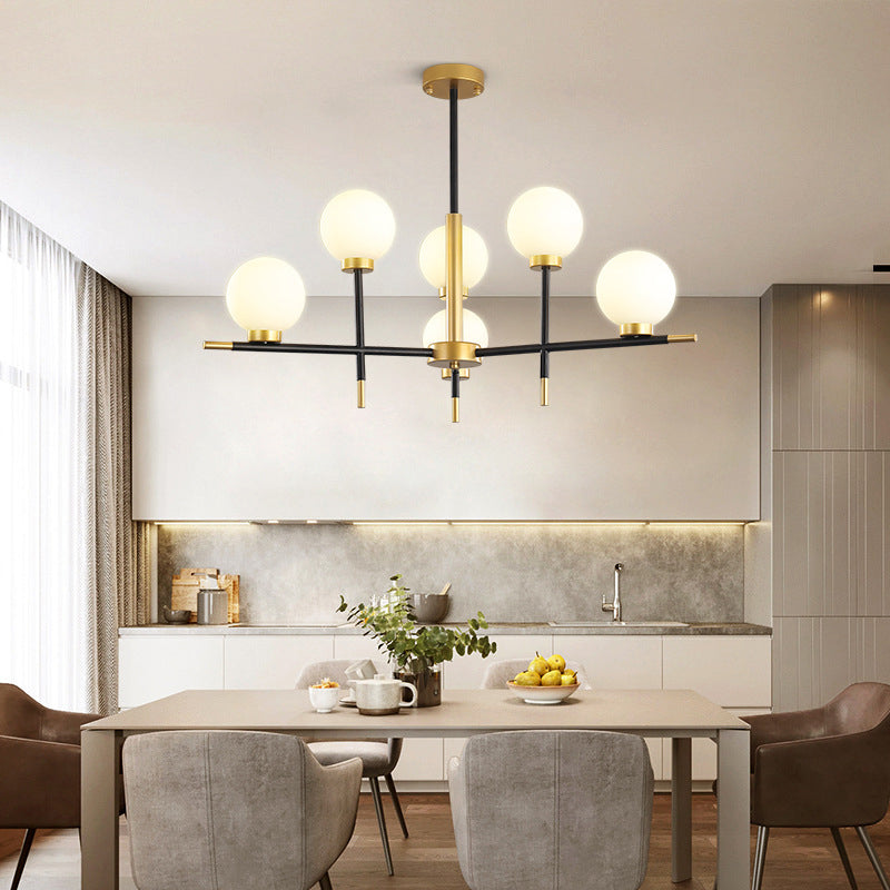 Zwart en gouden binnenhanglampje in moderne artistieke stijl Iron Globe kroonluchter met glazen schaduw