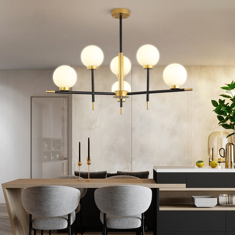 Zwart en gouden binnenhanglampje in moderne artistieke stijl Iron Globe kroonluchter met glazen schaduw