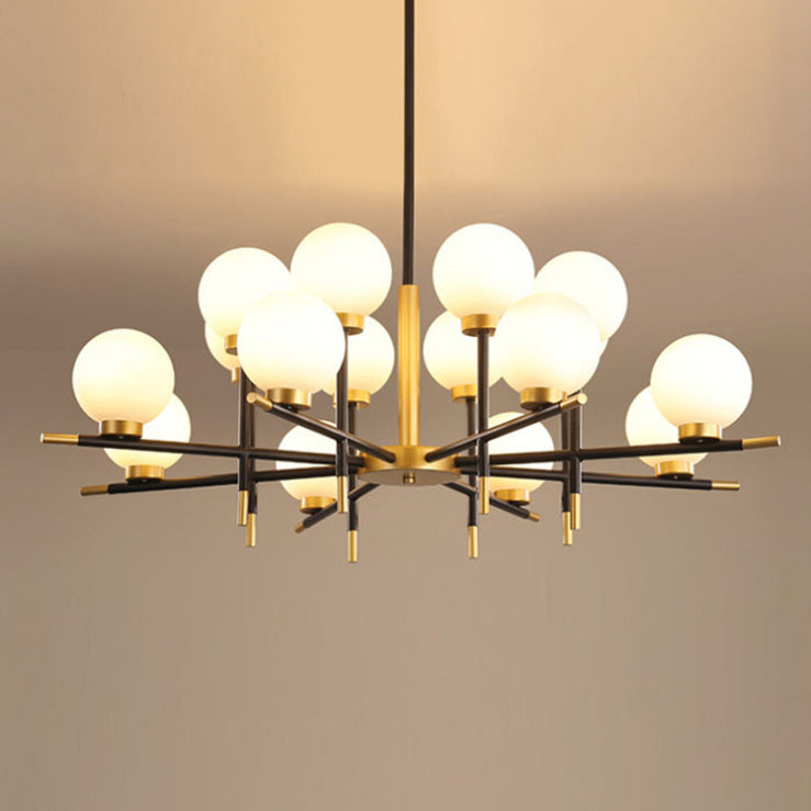 Zwart en gouden binnenhanglampje in moderne artistieke stijl Iron Globe kroonluchter met glazen schaduw