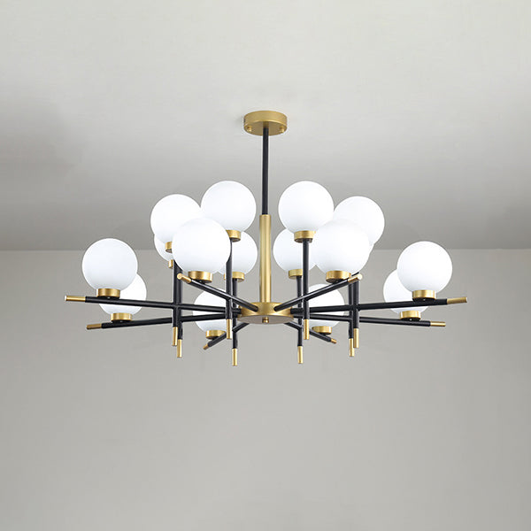 Zwart en gouden binnenhanglampje in moderne artistieke stijl Iron Globe kroonluchter met glazen schaduw