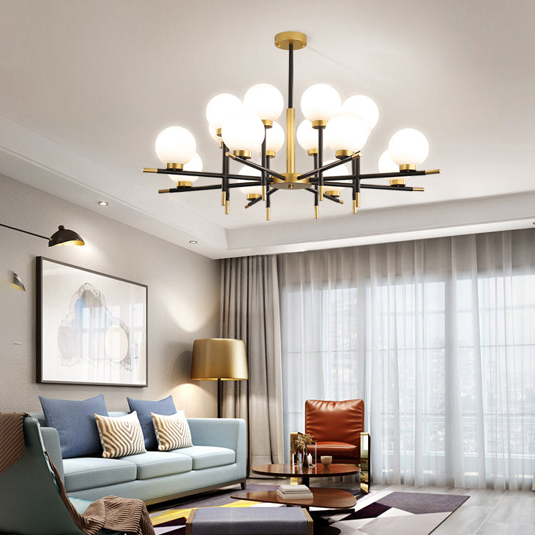 Zwart en gouden binnenhanglampje in moderne artistieke stijl Iron Globe kroonluchter met glazen schaduw