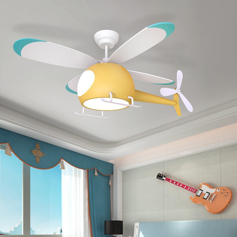 Ventilador de ventilador LED creativo para niños luces de ventilador de avión de hierro ligero con sombra acrílica