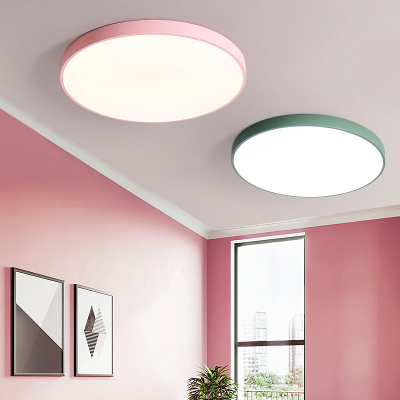 Lampada da soffitto a LED di forma rotonda moderna Macaroon Iron 1 Light Flush Mount per sala da pranzo