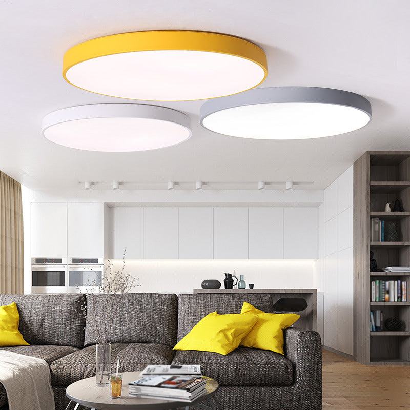 Round Shape LED Ceiling Lamp Modern Macaroon Iron 1 Light Flush Mount for Dining Room