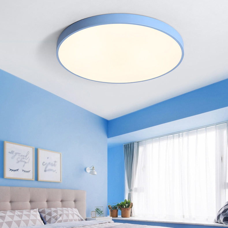 Round Shape LED Ceiling Lamp Modern Macaroon Iron 1 Light Flush Mount for Dining Room