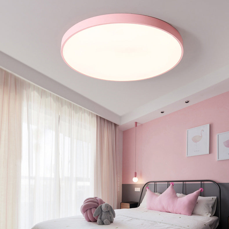 Round Shape LED Ceiling Lamp Modern Macaroon Iron 1 Light Flush Mount for Dining Room