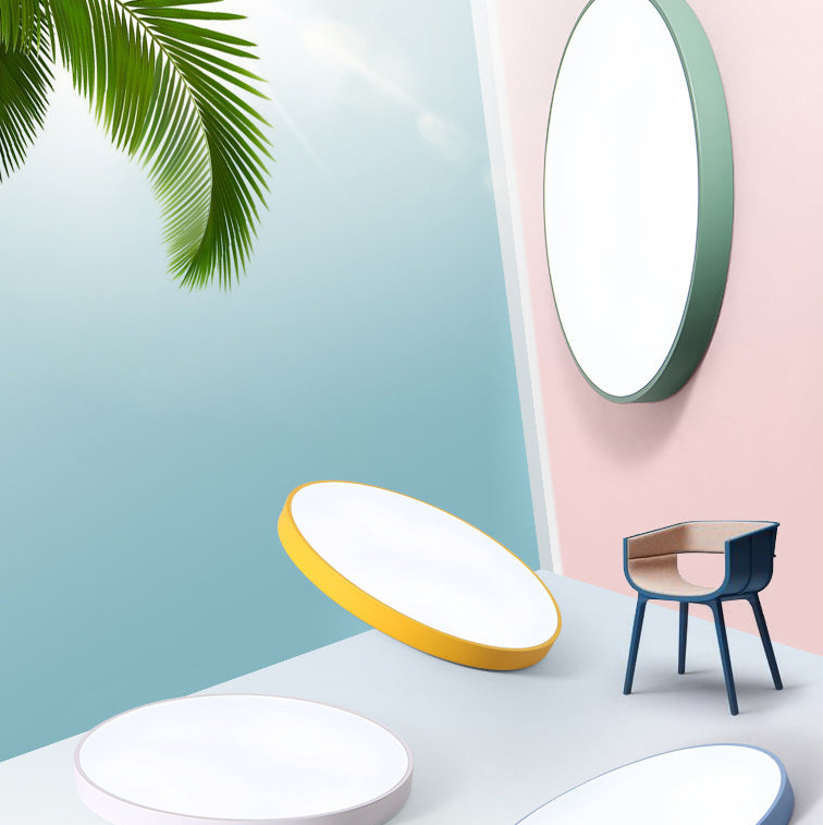 Round Shape LED Ceiling Lamp Modern Macaroon Iron 1 Light Flush Mount for Dining Room