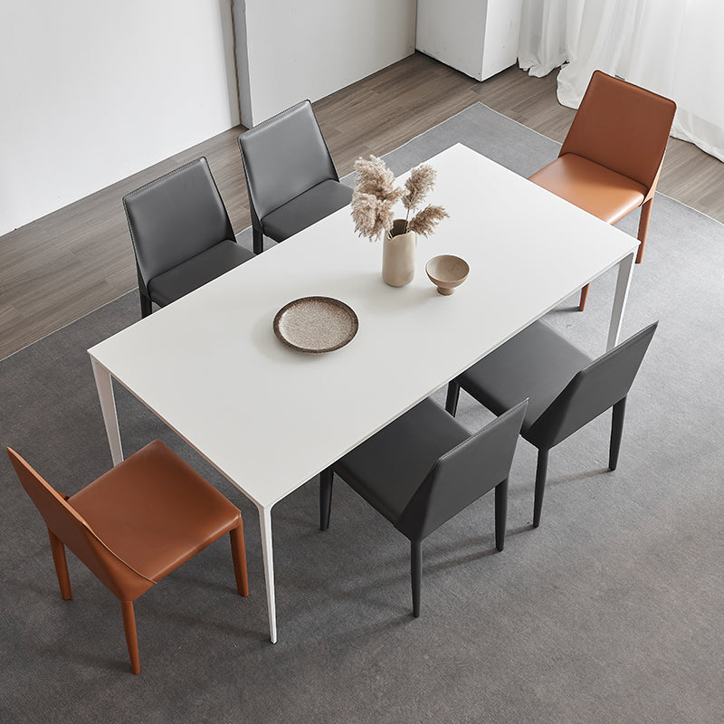 Industrial Rectangle White Dining Table Sintered Stone Standard Dining Table for Kitchen