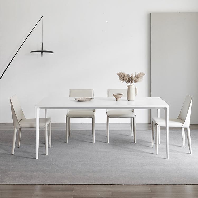 Industrial Rectangle White Dining Table Sintered Stone Standard Dining Table for Kitchen