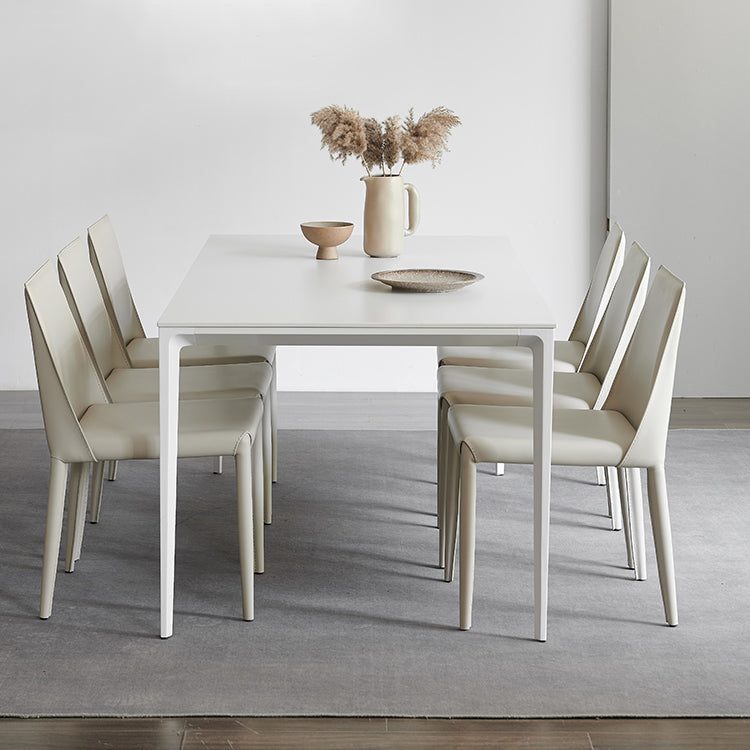 Industrial Rectangle White Dining Table Sintered Stone Standard Dining Table for Kitchen