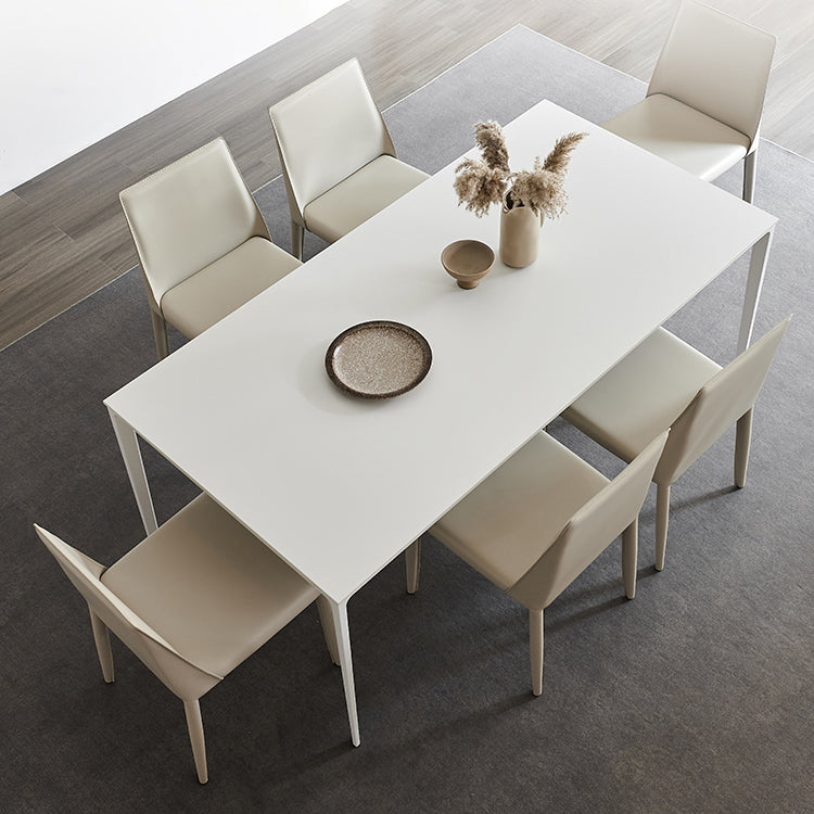 Industrial Rectangle White Dining Table Sintered Stone Standard Dining Table for Kitchen