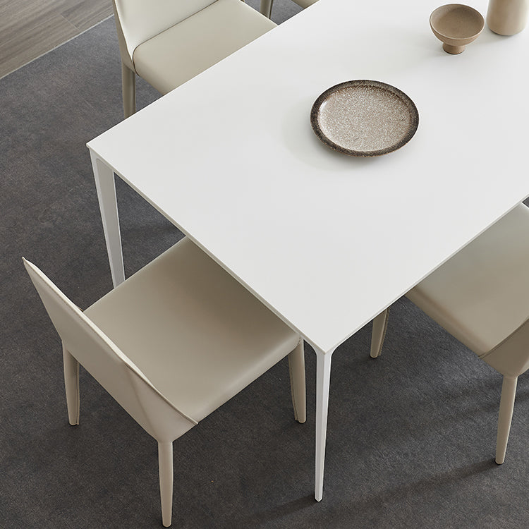 Industrial Rectangle White Dining Table Sintered Stone Standard Dining Table for Kitchen