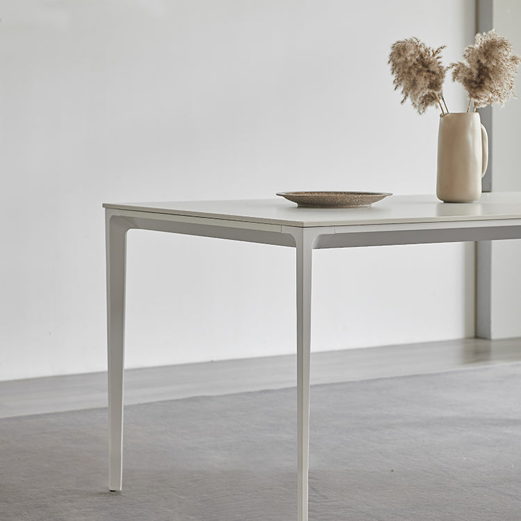 Industrial Rectangle White Dining Table Sintered Stone Standard Dining Table for Kitchen