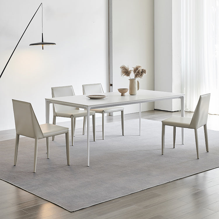 Industrial Rectangle White Dining Table Sintered Stone Standard Dining Table for Kitchen