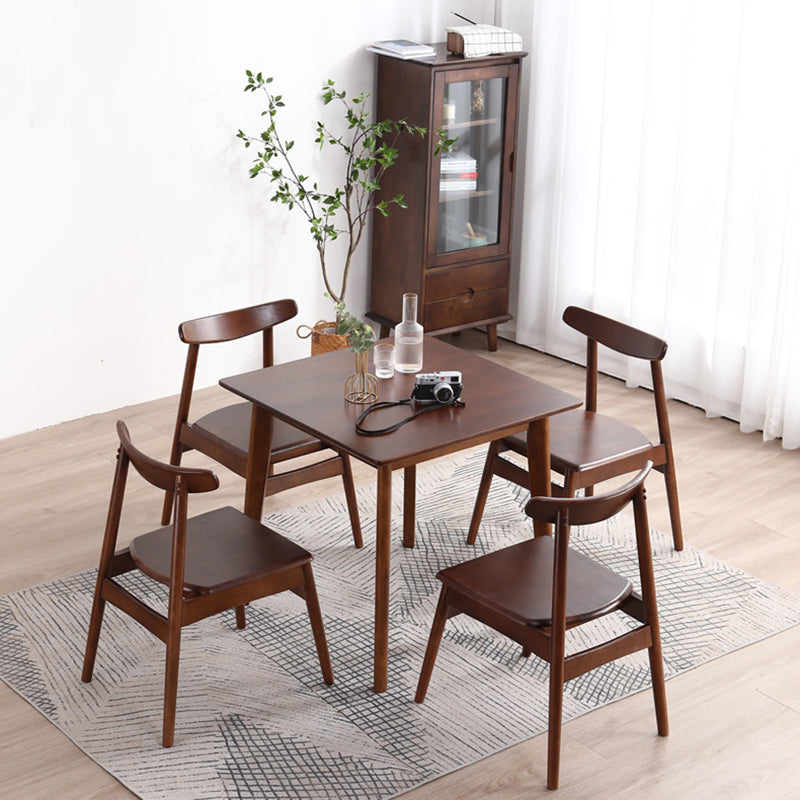 Square Shape Industrial Dining Table Wood Color Fixed Table with Rubberwood Solid Wood