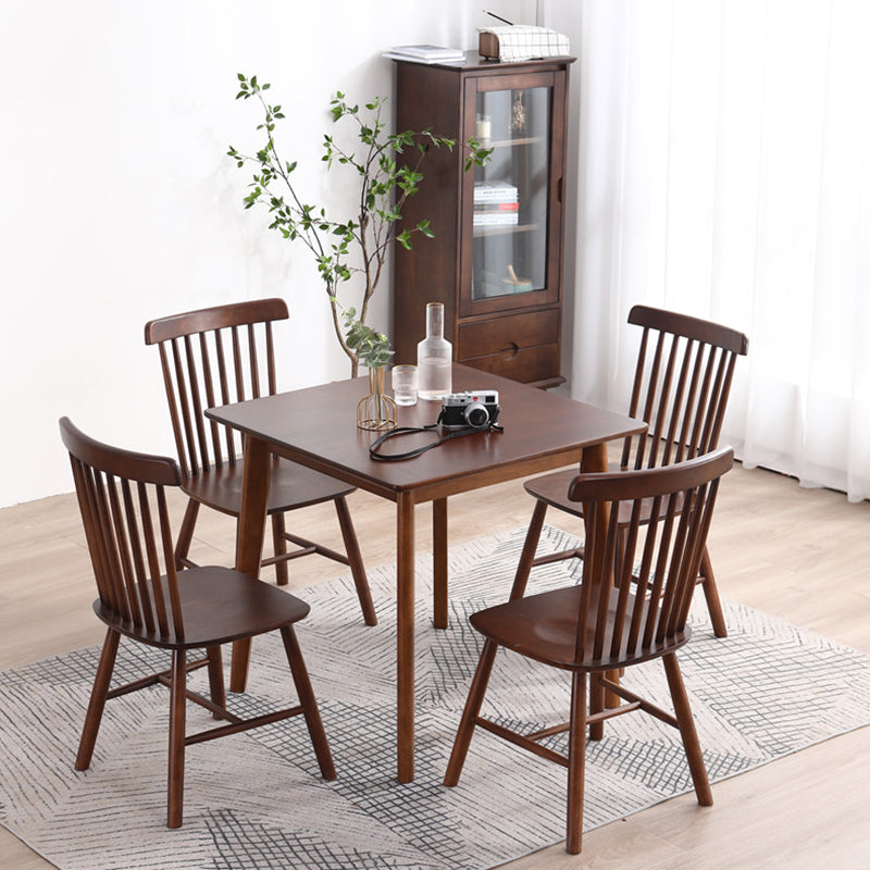 Square Shape Industrial Dining Table Wood Color Fixed Table with Rubberwood Solid Wood