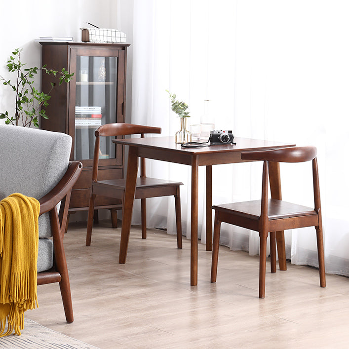 Square Shape Industrial Dining Table Wood Color Fixed Table with Rubberwood Solid Wood