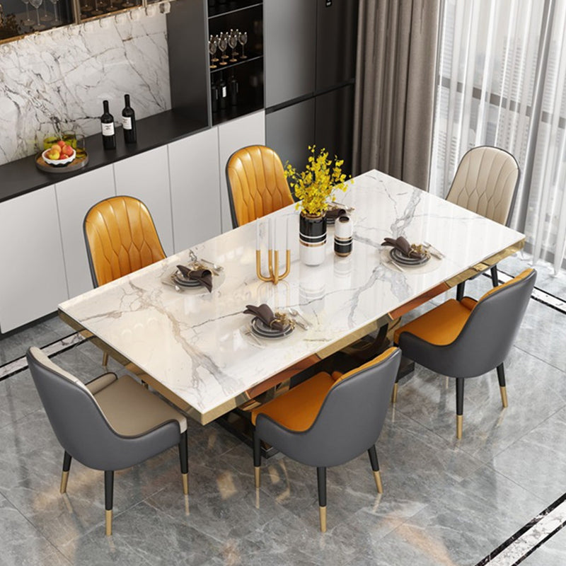 Traditional Luxury Marble Dining Table Rectangle Table with Gold Stainless Steel Pedestal