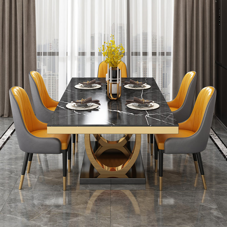 Traditional Luxury Marble Dining Table Rectangle Table with Gold Stainless Steel Pedestal