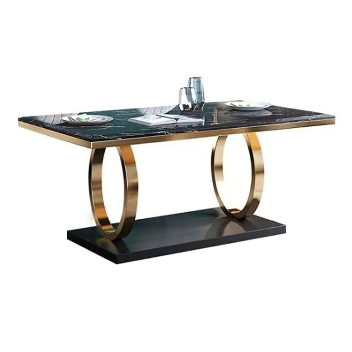 Traditional Luxury Marble Dining Table Rectangle Table with Gold Stainless Steel Pedestal