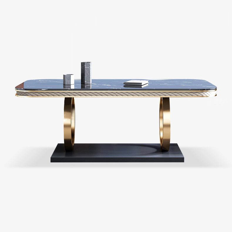 Traditional Luxury Sintered Stone Top Dining Table Rectangle Table with Metal Pedestal