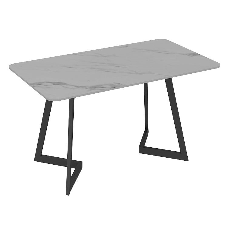 Table à manger rectangulaire industrielle en métal, Table en pierre frittée avec base luge