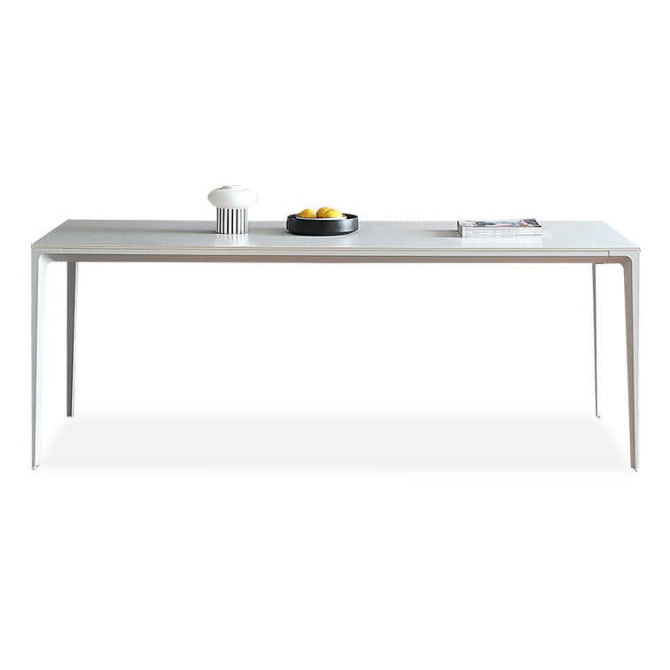Table à manger rectangulaire contemporaine en métal blanc table de pierre fritrée avec des jambes métalliques