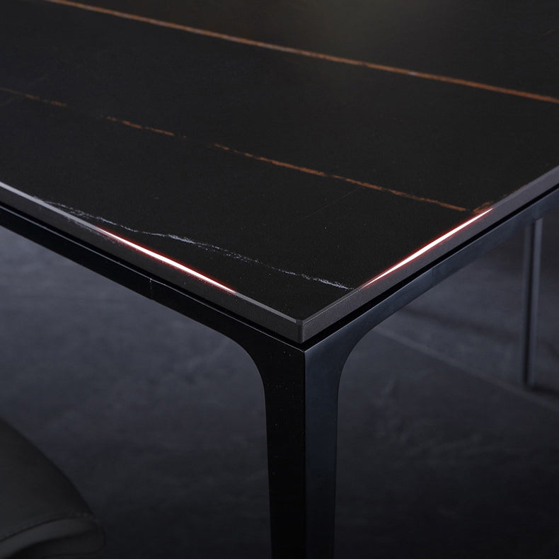 Mesa rectangular contemporánea de metal Mesa de comedor de piedra sinterizada con patas de metal