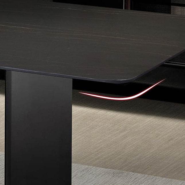 Metal Contemporary Rectangular Dining Table Sintered Stone Table with Trestle