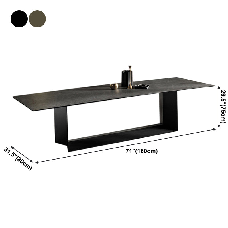 Metal Contemporary Rectangular Dining Table Sintered Stone Table with Trestle