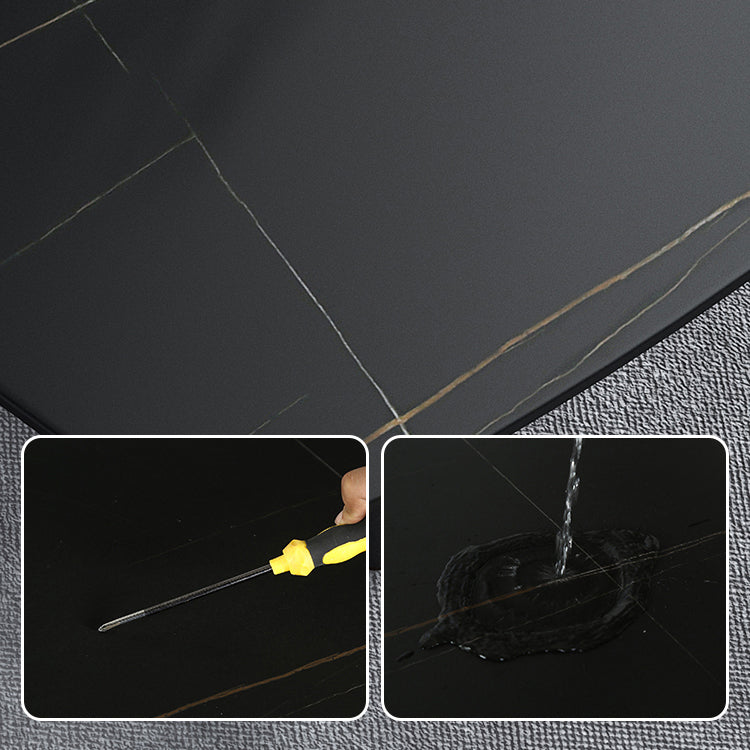 Einfachheitstil Home Sintered Stone Esstisch 4 Beine Kohlenstoffstahl Basis Rechtecktisch