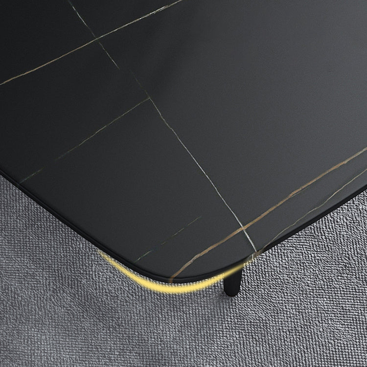 Einfachheitstil Home Sintered Stone Esstisch 4 Beine Kohlenstoffstahl Basis Rechtecktisch