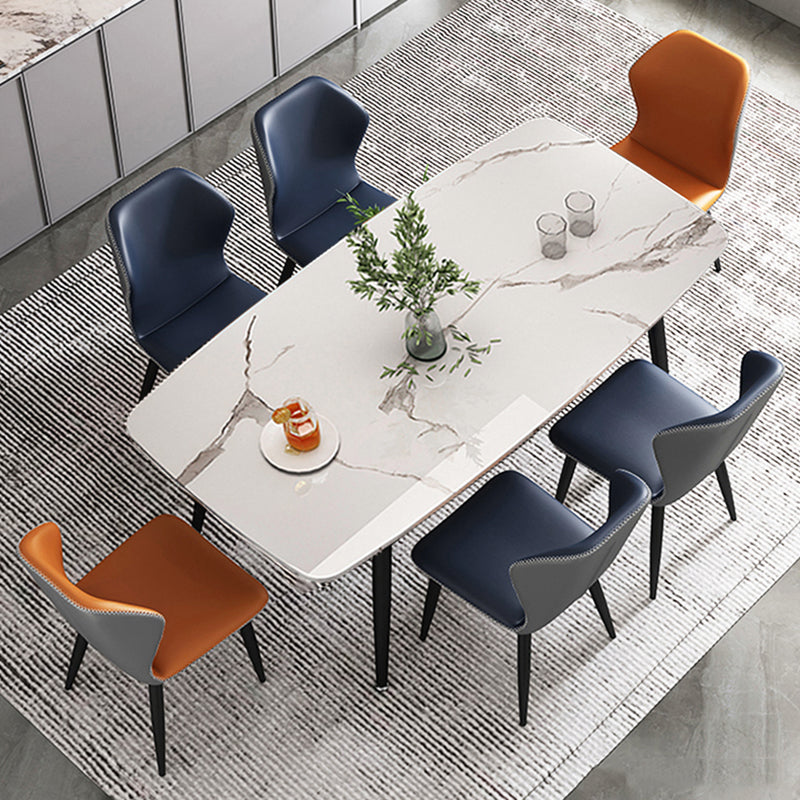 Metaal eigentijdse rechthoekige eettafel gesinterde stenen tafel met 4 metalen benen