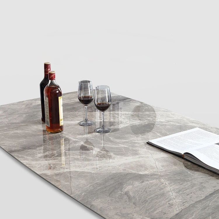 Metaal eigentijdse rechthoekige eettafel gesinterde stenen tafel met 4 metalen benen