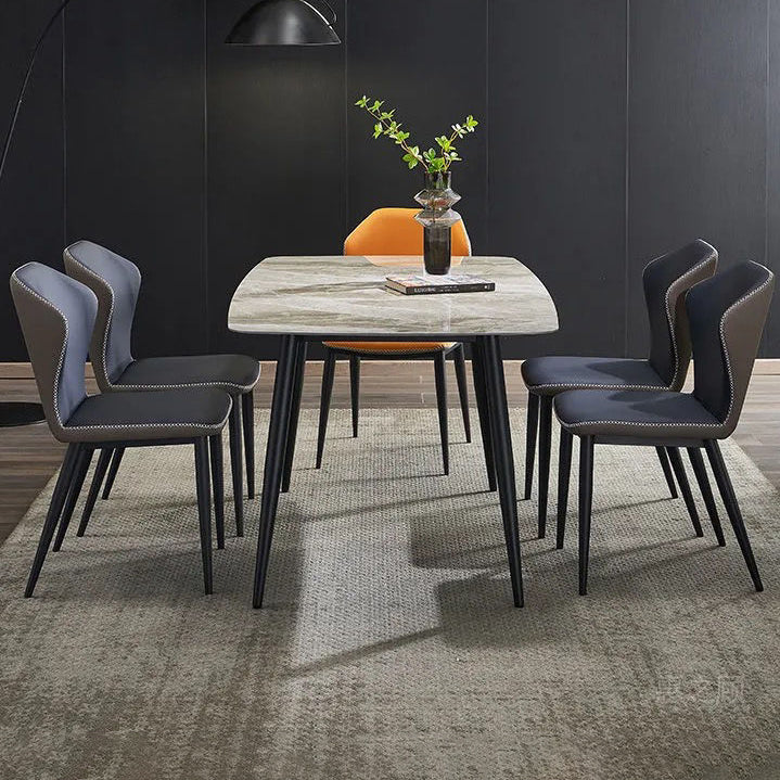 Metaal eigentijdse rechthoekige eettafel gesinterde stenen tafel met 4 metalen benen