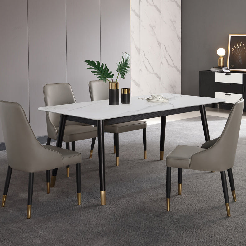 Estilo industrial Mesa de comedor de piedra sinterizada 4 Table de rectángulo base de piernas para el hogar