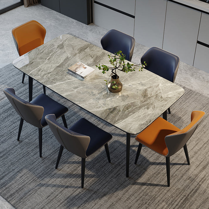 Industrial Style Sintered Stone Dining Table 4 Legs Carbon Steel Base Rectangle Table
