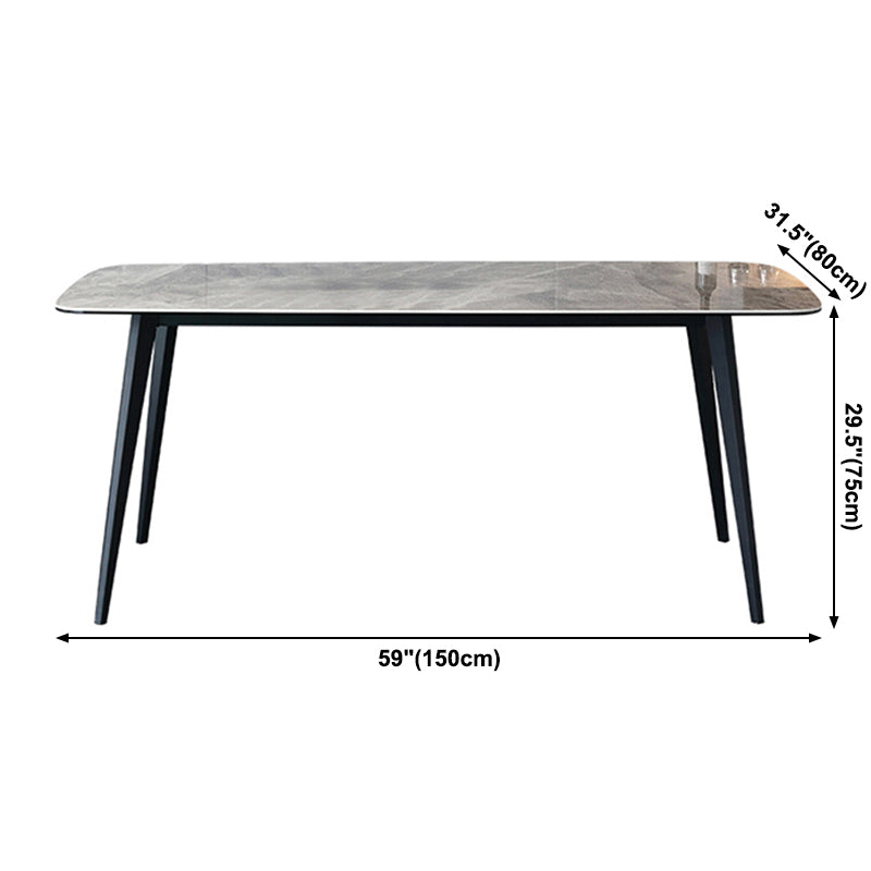 Industrial Style Sintered Stone Dining Table 4 Legs Carbon Steel Base Rectangle Table