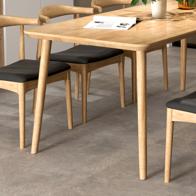 Mesa de comedor contemporánea rectangular de 4 patas, mesa fija de madera maciza, Color madera