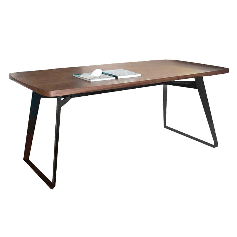 Metaal industriële rechthoek eettafel vaste houten tafel met sleeënbasis