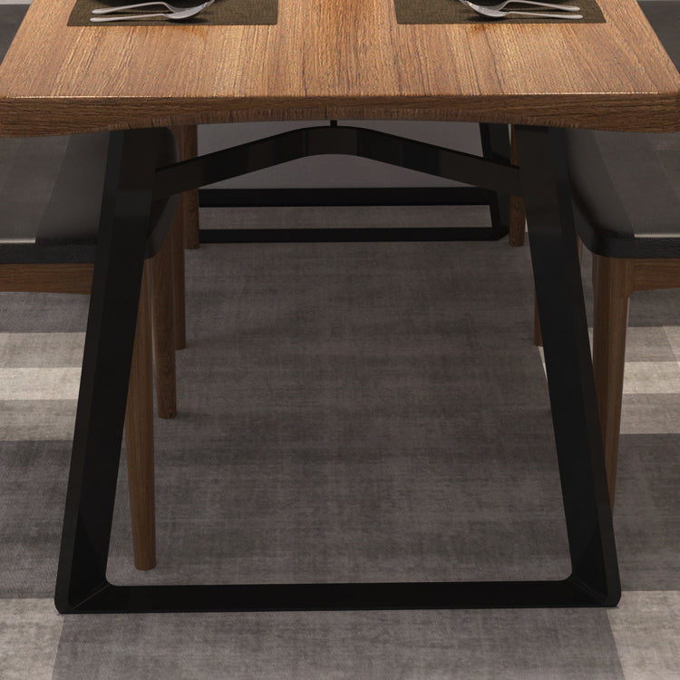 Metaal industriële rechthoek eettafel vaste houten tafel met sleeënbasis