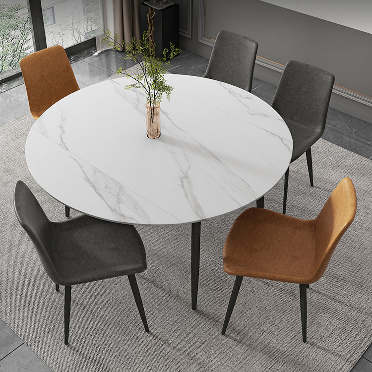 Modern Style Round 4 Legs Table Stone Dining Room Home Furniture with Drop-Leaf