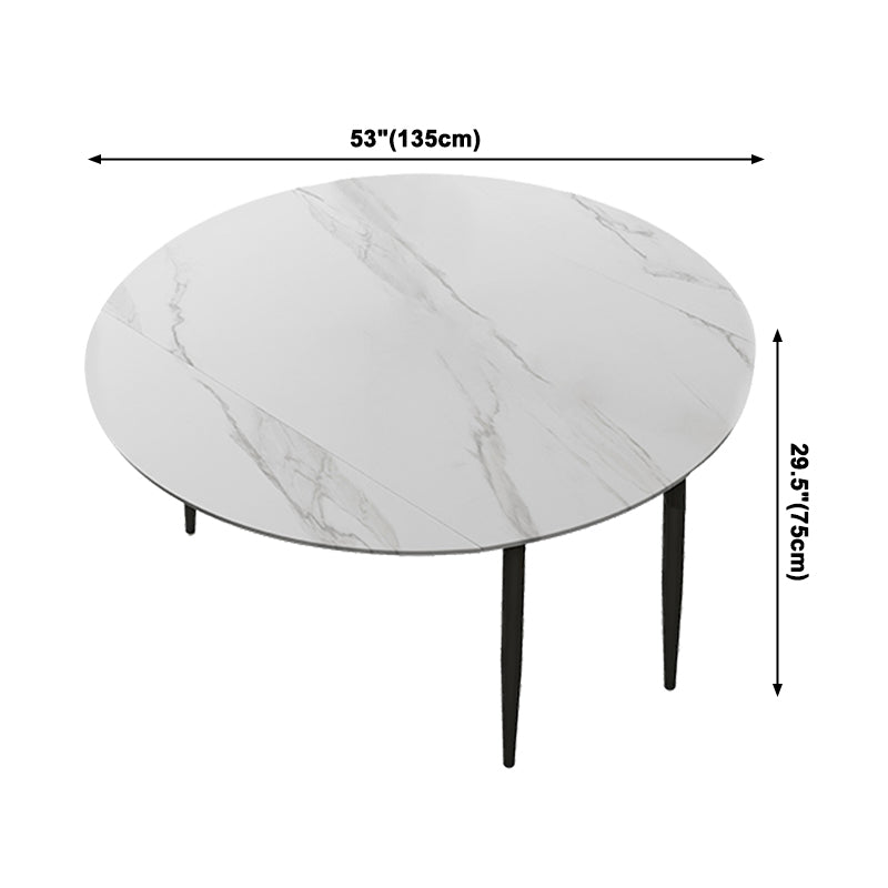 Modern Style Round 4 Legs Table Stone Dining Room Home Furniture with Drop-Leaf